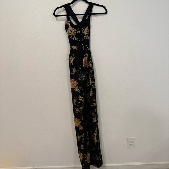 Lulu’s Pemberley Black Floral Jacquard Lace-Up Maxi Dress XS - Picture 4 of 9